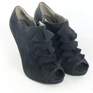 CATO Black Suede Pleated Peep Toe Ankle Booties